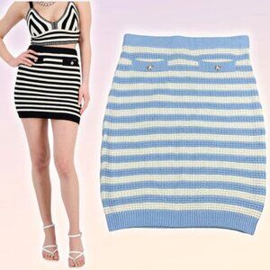 NWT GUESS Rey Crochet Sweater Skirt Sz Small Organic Cotton Dawson Yarn Blue